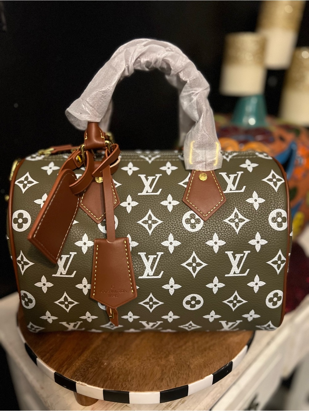Elegant Fashion Green Monogram Satchel (25) with Pouch - NWOT